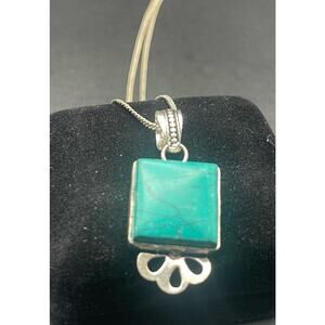 VTG Pre 1955 CMC 965 Silver Chain with 925 Square Turquoise Dyed Stone Pendant